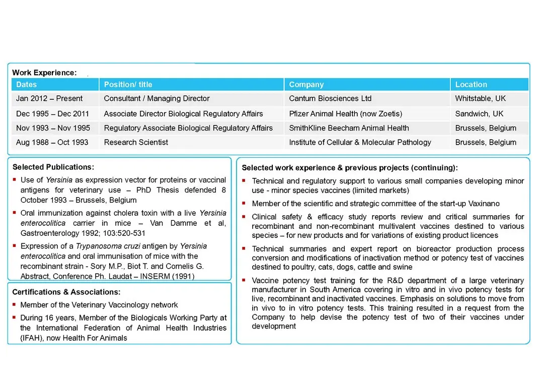 Dr Thierry Biot veterinary biological product consultant